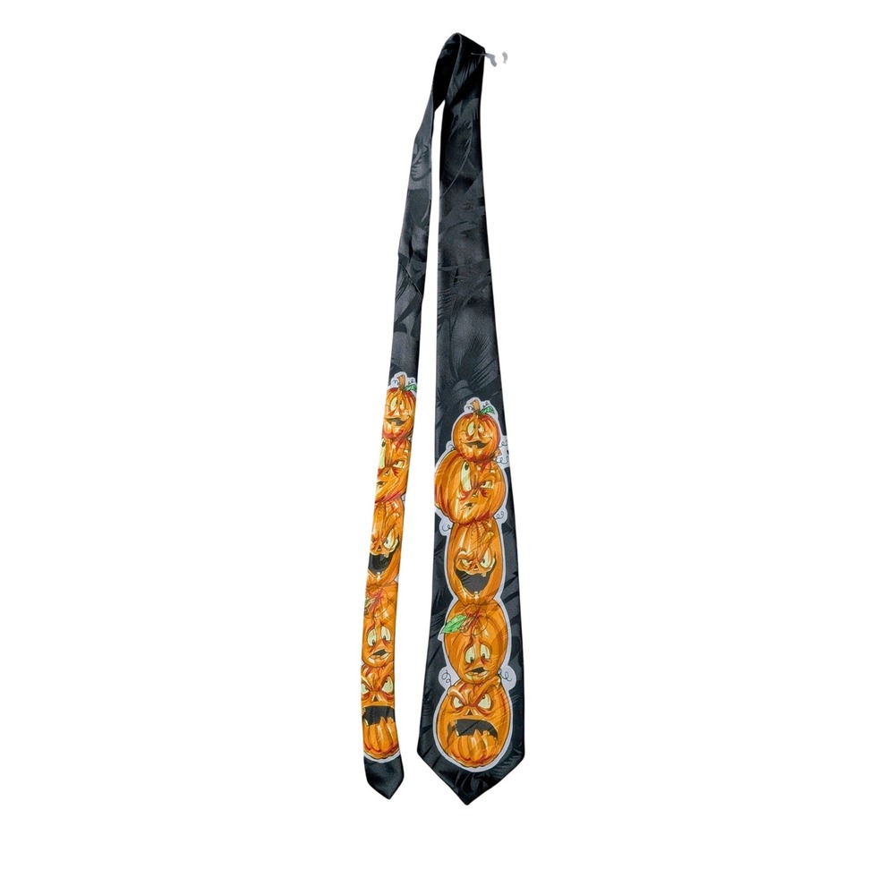 Handmade Vintage 90s Halloweencore Pumpkin Jack-o'-lanterns Novelty Silk Tie